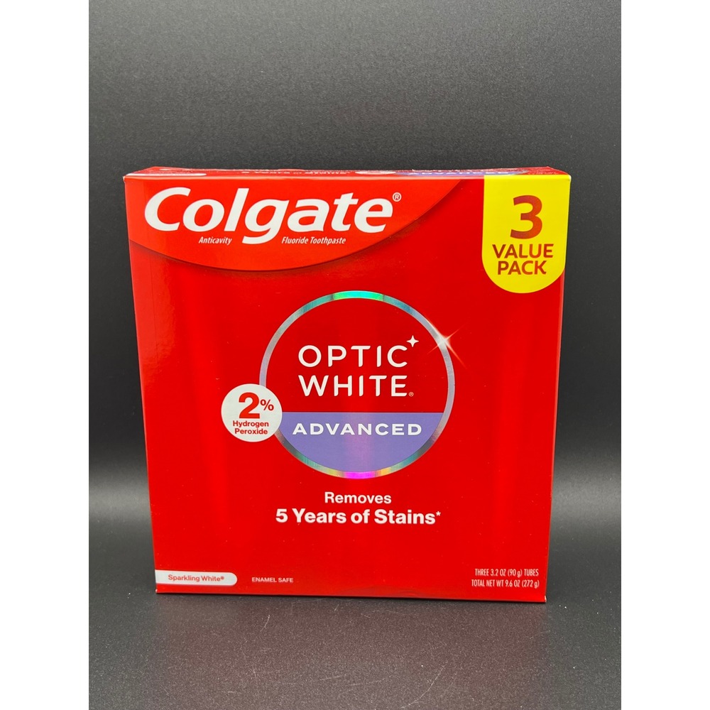 Colgate Optic White Advanced Toothpaste 2% Hydrogen Peroxide 3.2oz 3 Pack